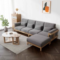朗朝現代極簡白蠟木家具：L2803#轉角沙發（原木色）、L282#大圓幾、L282#小圓幾