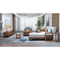 康優寶輕奢新中式胡桃木家具：K6H801沙發 轉角+單位（D靠背直條前框厚墊）