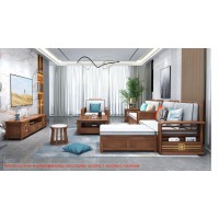 康優寶輕奢新中式胡桃木家具：K6H305沙發 轉角+單位（B靠背儲物箱薄墊）