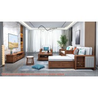 康優寶輕奢新中式胡桃木家具：K6H304沙發 轉角+單位（D靠背儲物箱體薄墊）