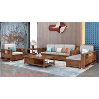 康優寶輕奢新中式胡桃木家具：K6H216沙發 轉角+單位（B靠背儲物箱體薄墊）
