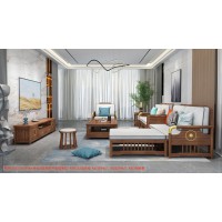 康優寶輕奢新中式胡桃木家具：K6H210沙發 轉角+單位（B靠背欄桿前框薄墊）