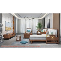 康優寶輕奢新中式胡桃木家具：K6H210沙發 轉角+單位（B靠背直條前框厚墊）