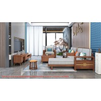 康優寶輕奢新中式胡桃木家具：K6H166沙發 轉角+單位（D靠背直條前框厚墊）