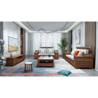 康優寶輕奢新中式胡桃木家具：K6H91沙發 2+3位（A靠背儲物箱體薄墊）