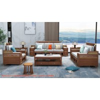 康優寶輕奢新中式胡桃木家具：K6H91沙發 1+2+3位（A靠背欄桿前框薄墊）