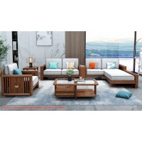 康優寶輕奢新中式胡桃木家具：K6H90沙發 轉角+單位（D靠背直條前框厚墊）