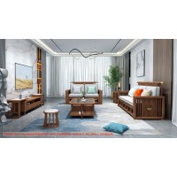 康優寶輕奢新中式胡桃木家具：K6H90沙發 2+3位（A靠背欄桿前框薄墊）