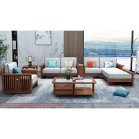 康優寶輕奢新中式胡桃木家具：K6H89沙發 轉角+單位（D靠背直條前框厚墊）