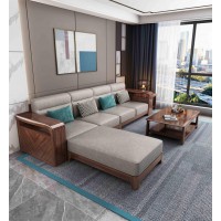 三方人子現代極簡烏金木家具：轉角沙發318#