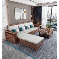 三方人子現代極簡烏金木家具：高箱轉角沙發316#