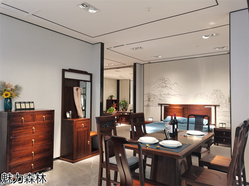 魅力森林 “和氣”新中式風格烏金木家具展廳實拍