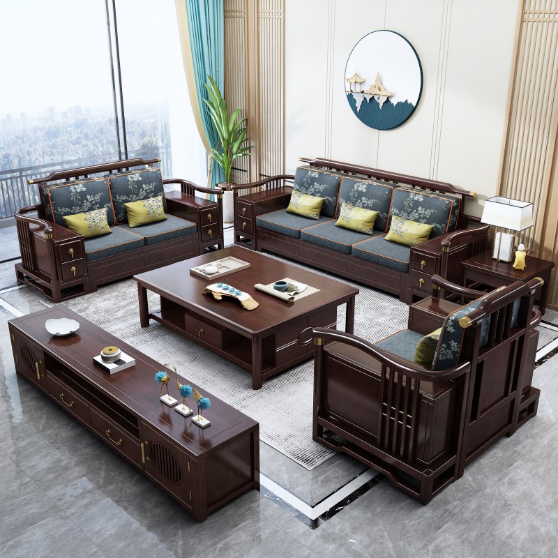 瑞聯新中式家具：809#高箱高靠沙發