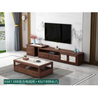 康優寶輕奢新中式胡桃木家具：K6K138B組合電視柜+K6J188B長幾