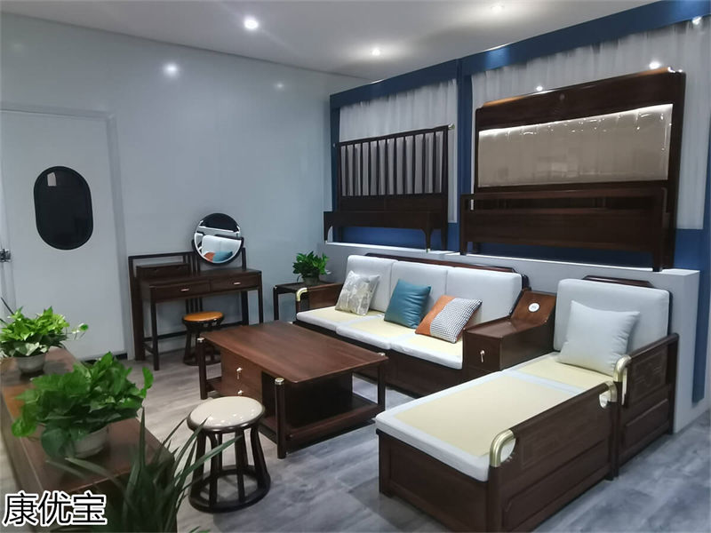 康優(yōu)寶輕奢新中式胡桃木家具工廠展廳實(shí)拍
