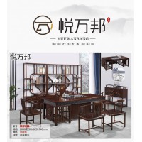 新中式仿古茶臺，南康金絲檀木茶臺，江西仿古實木茶桌、博古架，悅萬邦家具生產廠家