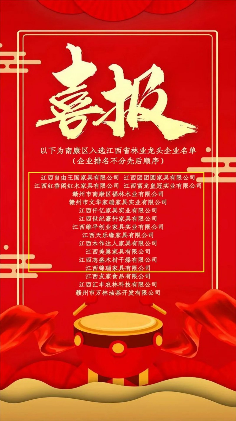 喜報!南康家具行業這14家企業獲評江西省省級林業龍頭企業!2