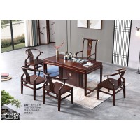 盧工坊國潮中式茶空間家具，南康烏金木茶臺，江西茶桌、大班臺、博古架、餐桌生產廠家